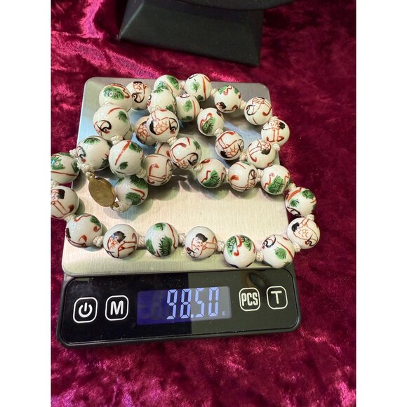 50s Chinoiserie Porcelain Hand Painted Beads Hand Knotted Silk Thread - Picture 7 of 8